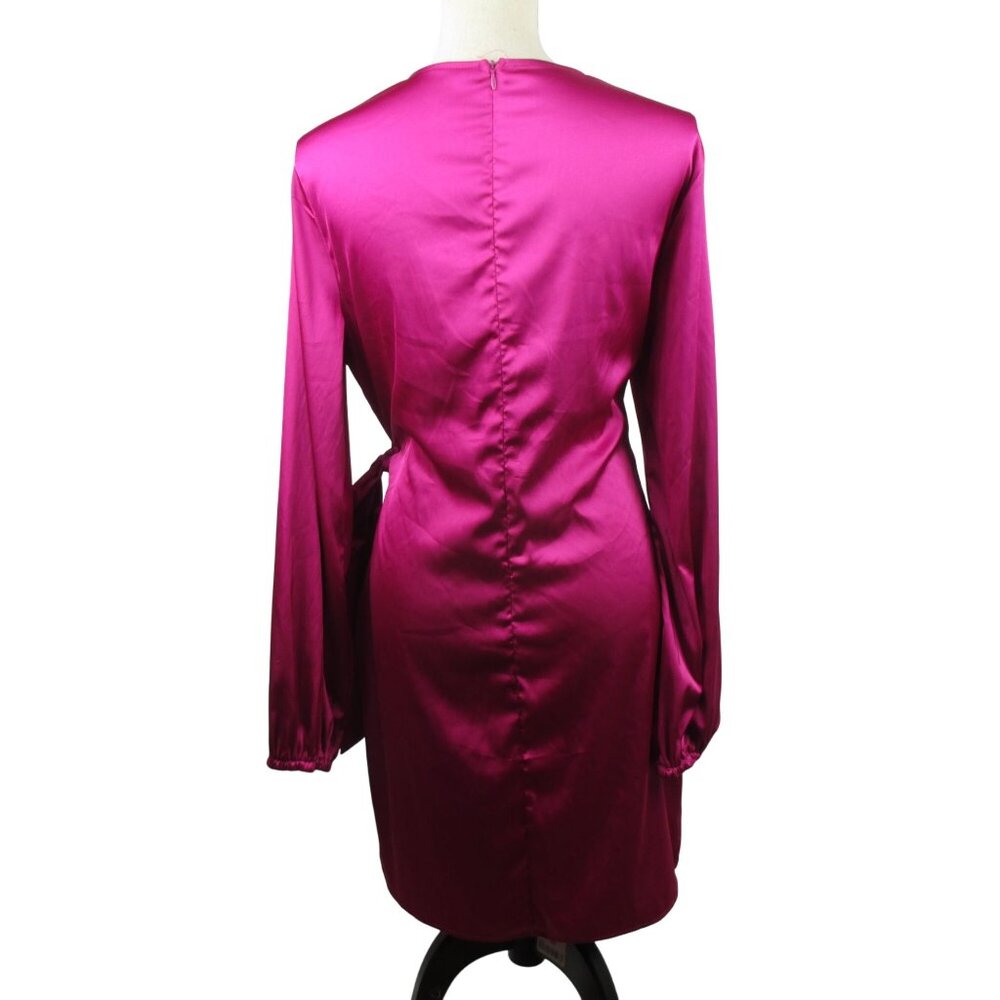 LYANER Wrap Dress Satin Silky Pink V Neck Tie Waist Long Sleeve XL Siren - Picture 4 of 7